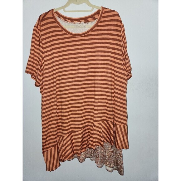 LOGO by Lori Goldstein 2 Piece Tunic Tank 3X Asymmetrical Ruffle Striped Floral - Picture 1 of 4